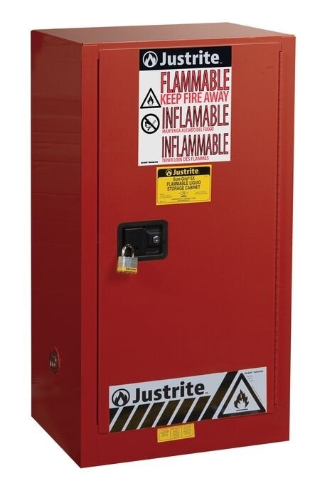 15 Gallon, 1 Shelf, 1 Door, Self Close, Flammable Cabinet, Sure-Grip Ex Compac, Red