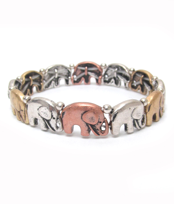 Bracelet Vintage Argenté Avec éléphants Et Turquoises - Longueur 17-18 Cm - Style Bohème