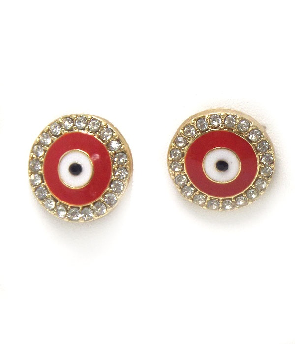 Premier Electro Plating Crystal And Epoxy Evil Eye Button Earring