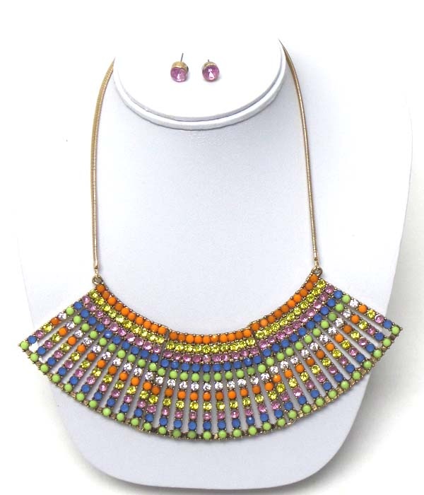Multi Crystal Deco Tribal Necklace Earring Set