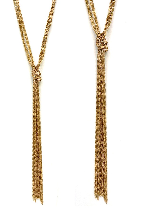 Multi Metal Chain Y Shape Knot Long Necklace