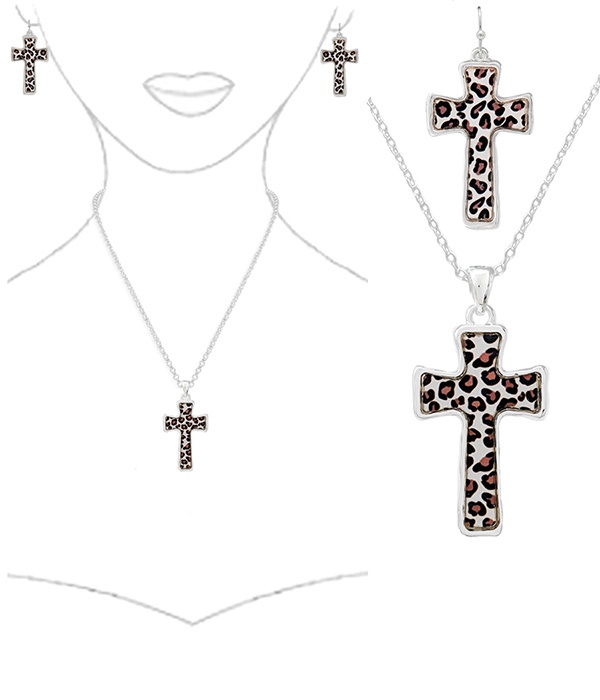Animal Print Pattern Cross Necklace Set
