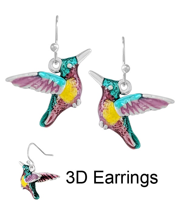 Garden Theme Epoxy 3D Humming Bird Earring