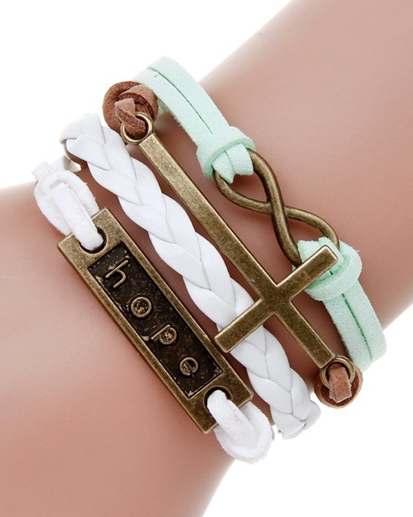 Multi Row Leatherette Wrap Bracelet - Infinity Cross Hope