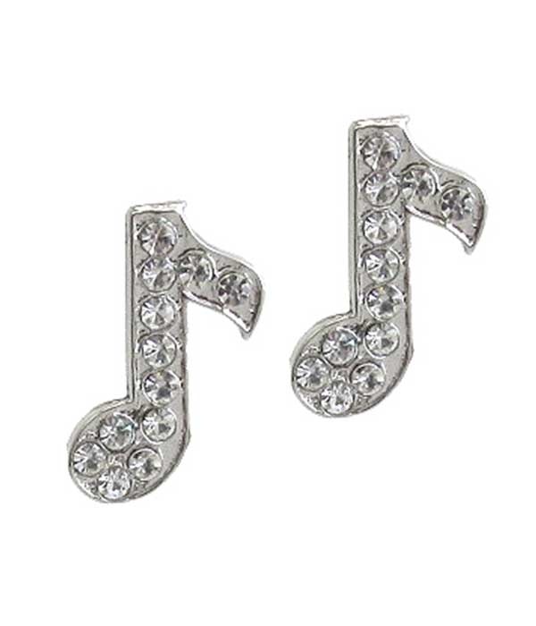 Whitegold Plating Crystal Music Note Earring