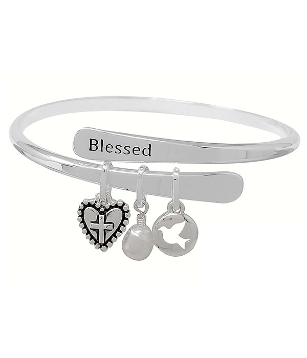 Relifious Inspiration Charm Dangle Bracelet - Blessed