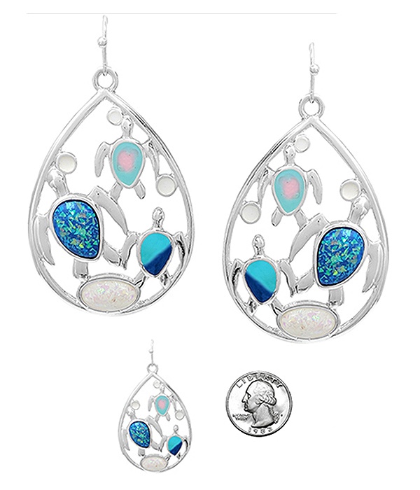 Sealife Theme Mix Opal Teardrop Earring - Turtle