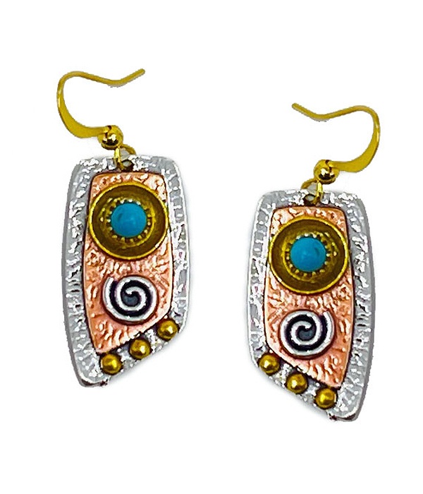 Aztec Pattern Turquoise Earring -Western