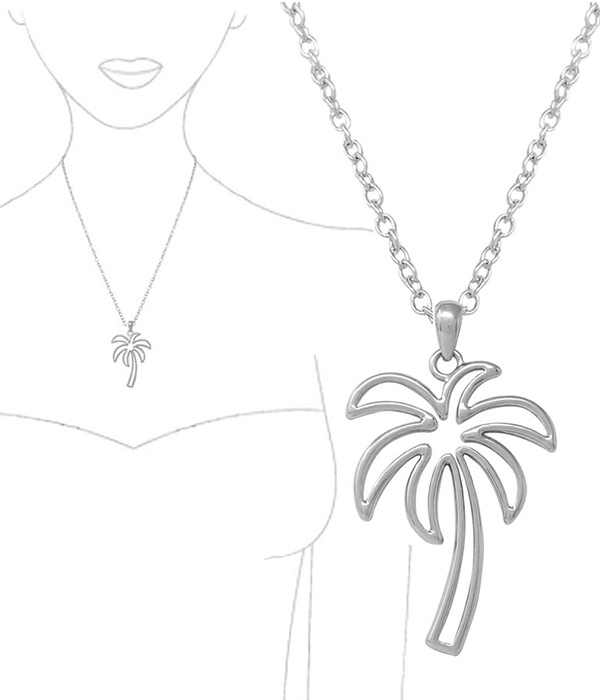 Tropical Theme Metal Wire Art Pendant Necklace - Palm Tree