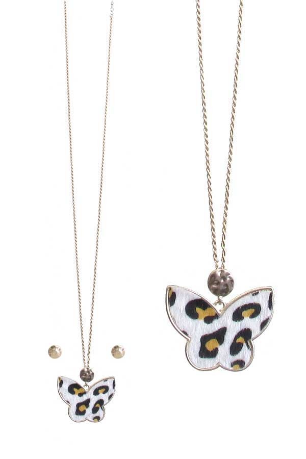 Animal Print Butterfly Pendant Long Necklace Set