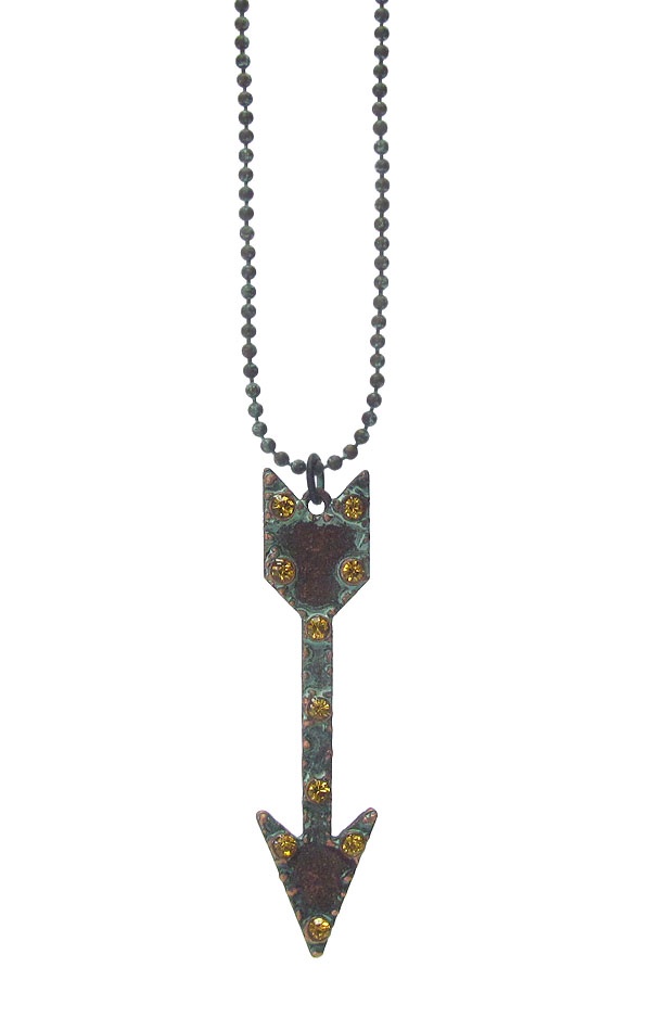 Vintage Rustic Metal Pendant Long Necklace - Arrow
