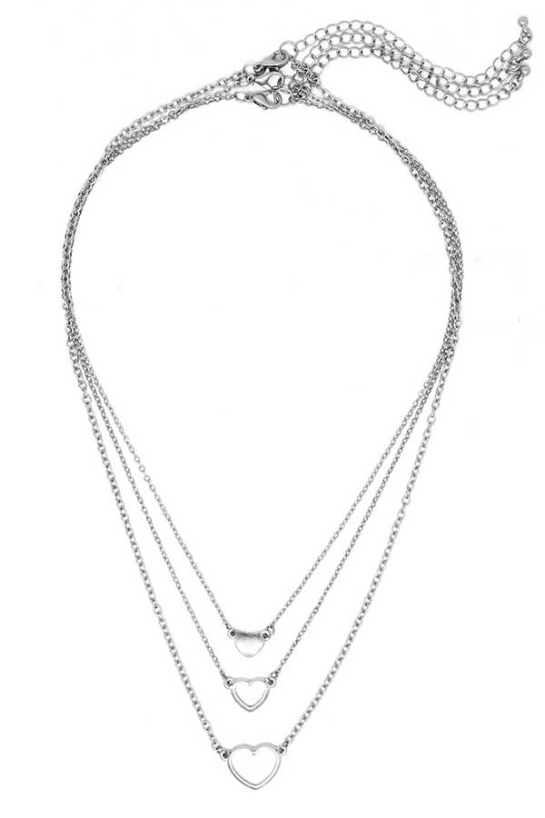 Metal Heart Pendant 3 Necklace Set