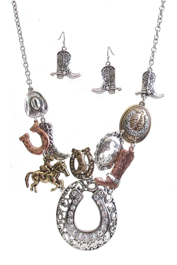 Multi Horse Theme Charm Link Necklace Set