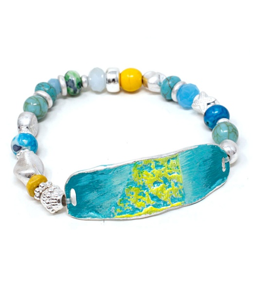 Multi Bead Mix And Patina Plate Stretch Bracelet