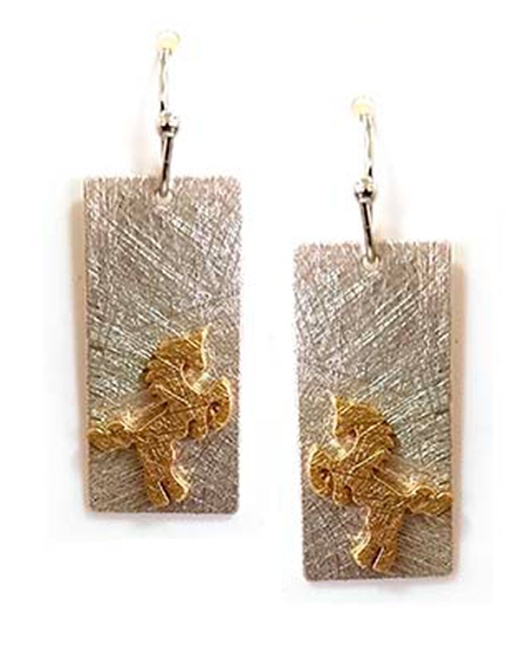 Scratch Metal Bar Horse Earring - Brass Metal