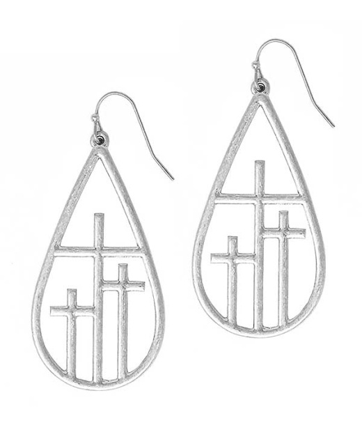 Triple Cross Teardrop Earring - Wholesale Fashion Jewelry