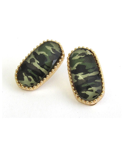 Facet Stone Oval Stud Earring - Camouflage