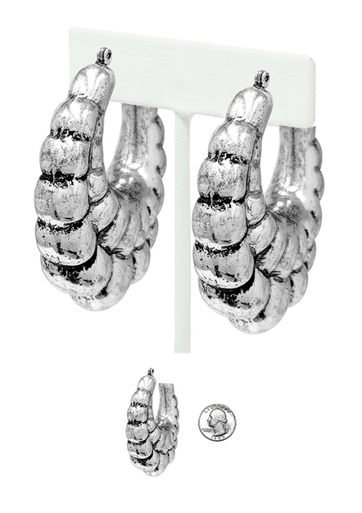 Antique Silver Puffy Hoop Earring