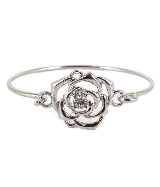 Crystal Center Metal Rose Wire Bangle Bracelet