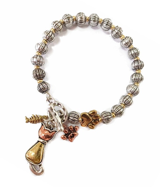 Pet Lovers Theme Metal Ball Toggle Cat Bracelet