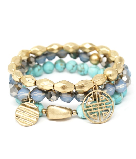 Triple Layer Semi Precious Stone Stretch Bracelet