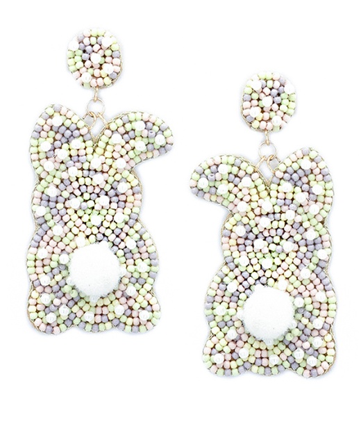 Handmade Multi Seedbead Easter Theme Earring - Easter Bunny