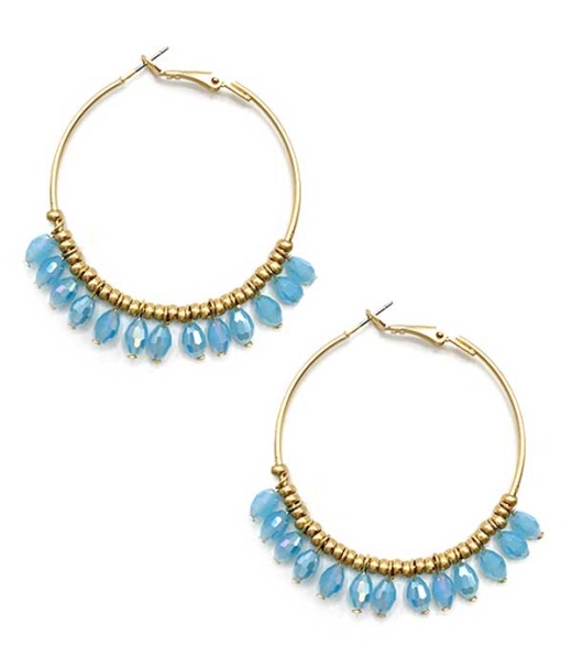 Metal Wire Hoop And Multi Facet Stone Dangle Earring