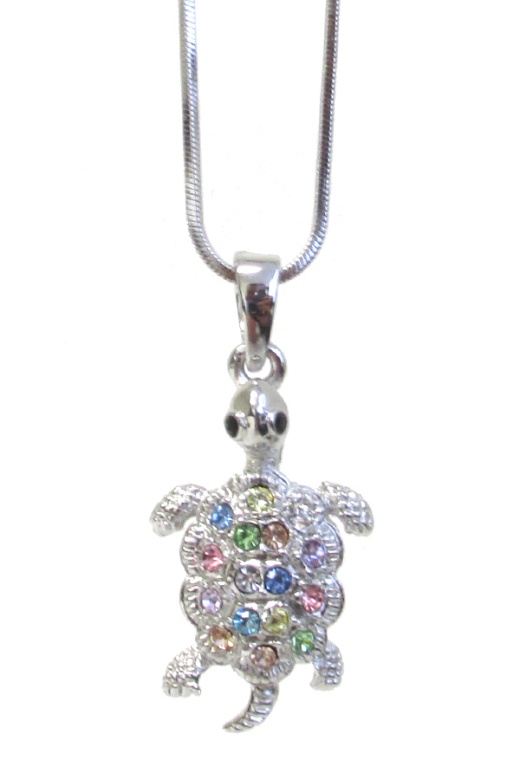 Whitegold Plating Crystal Turtle Pendant Necklace