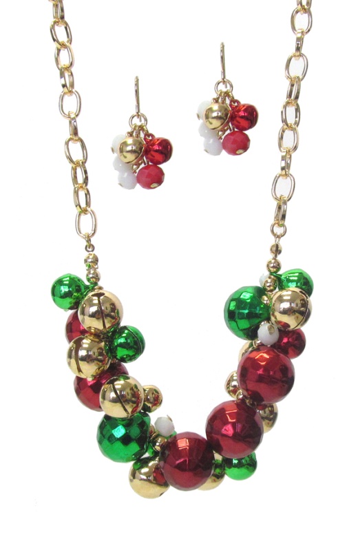 Christmas Theme Multi Bell Dangle Necklace Set
