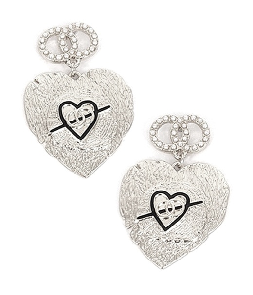 Scratch Metal Heart Earring - Valentine - Brass Metal