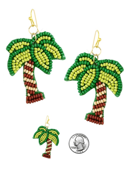 Handmade Multi Seedbead Palm Tree Earrings
