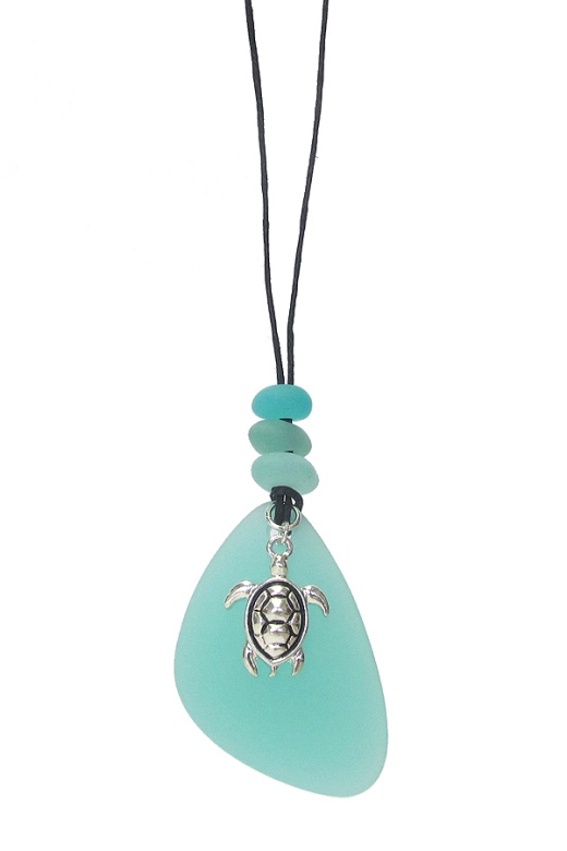 Sealife Theme Sea Glass Pendant Necklace Set - Turtle