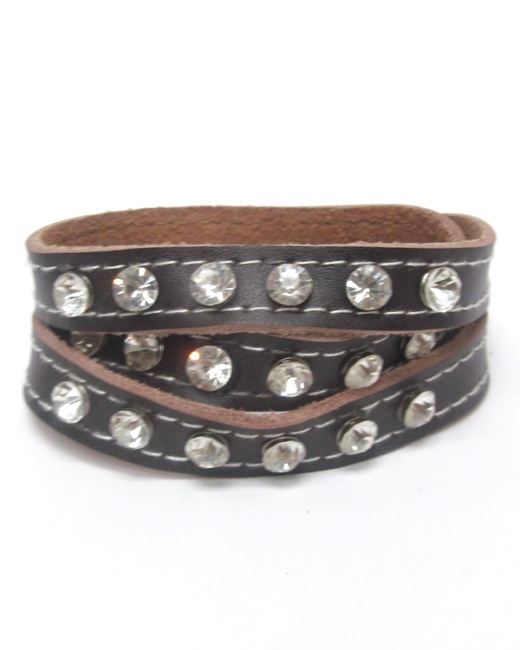 Crystal Stud Leatherette Wrap Bracelet