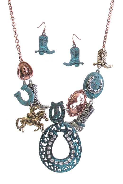 Multi Horse Theme Charm Link Necklace Set