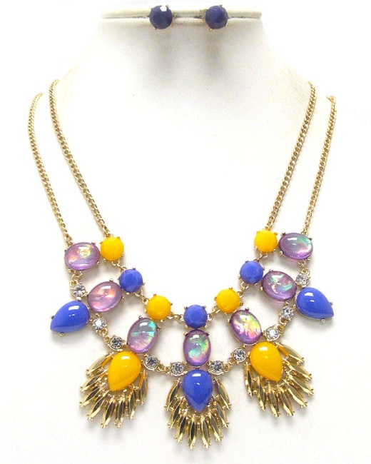 Crystal And Puffy Acrylic Stone Deco Cocktail Necklace Earring Set - Shourouk Inspired
