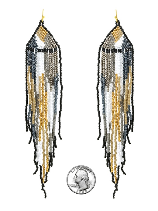 Handmade Multi Seedbead Long Tassel Drop Earring