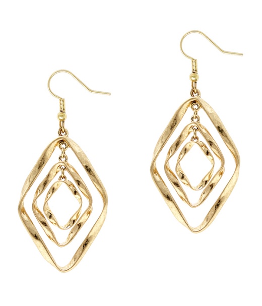 Twist Metal Triple Diamond Shape Earring