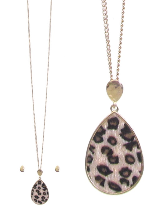 Animal Print Teardrop Pendant Long Necklace Set