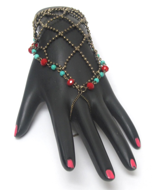Buy Boho Style Turquoise Accent Ball Chain Slave Ring And Bracelet Set