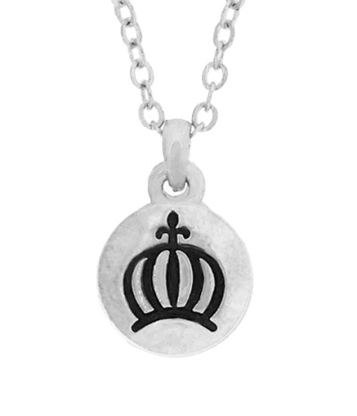 Crown Hand Stamped Metal Tiny Pendant Necklace