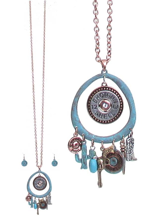 Western Style Bullet Theme Charm Pendant Long Necklace Set