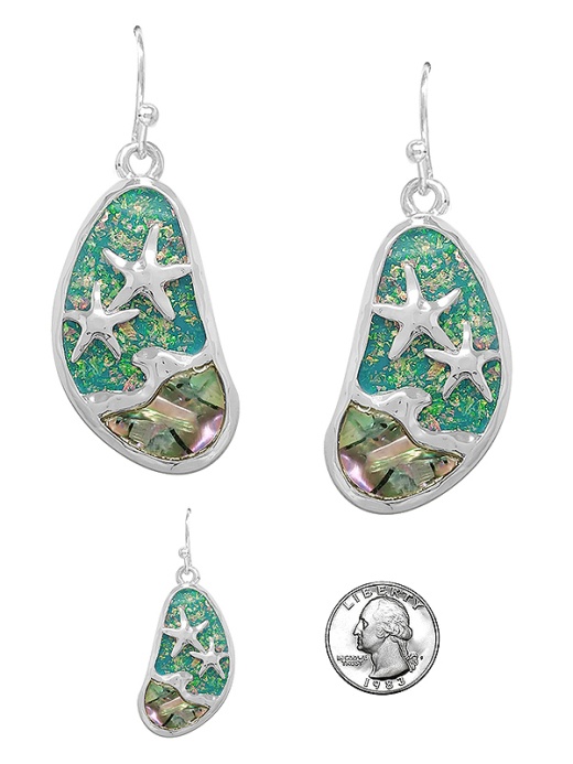 Sealife Theme Abalone And Opal Mix Earring - Starfish