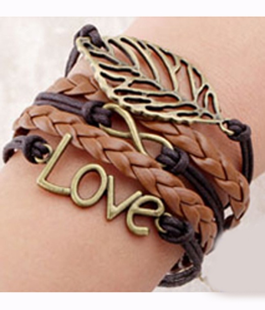 Multi Row Leather Wrap Bracelet - Love Leaf