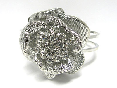 Crystal Stud Metal Flower Hinge Bangle