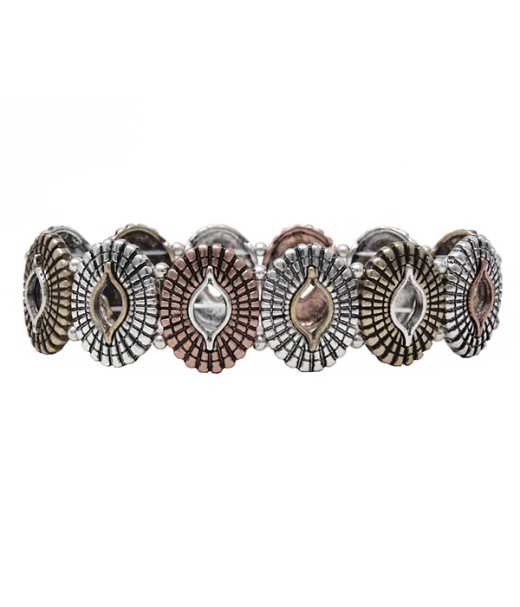 Vintage Metal Textured Oval Link Stretch Bracelet