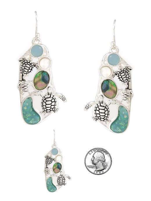 Sealife Theme Opal and Abalone Mix Earring - Turtle