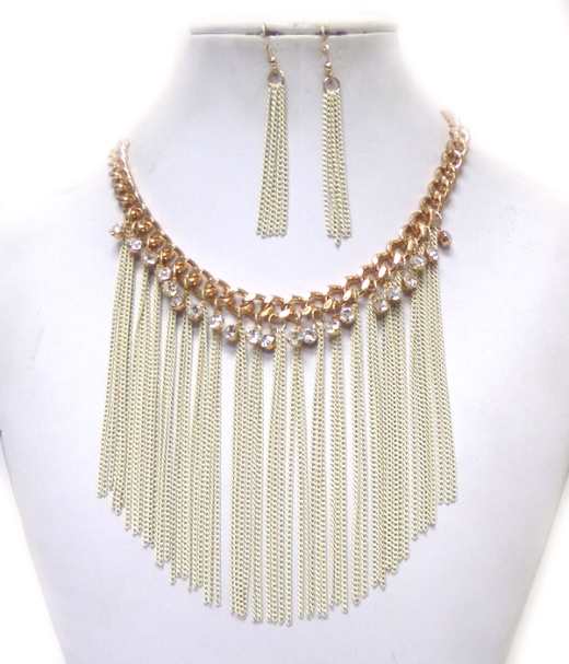 Colored Fine Chain Tassel Drop Necklace Set