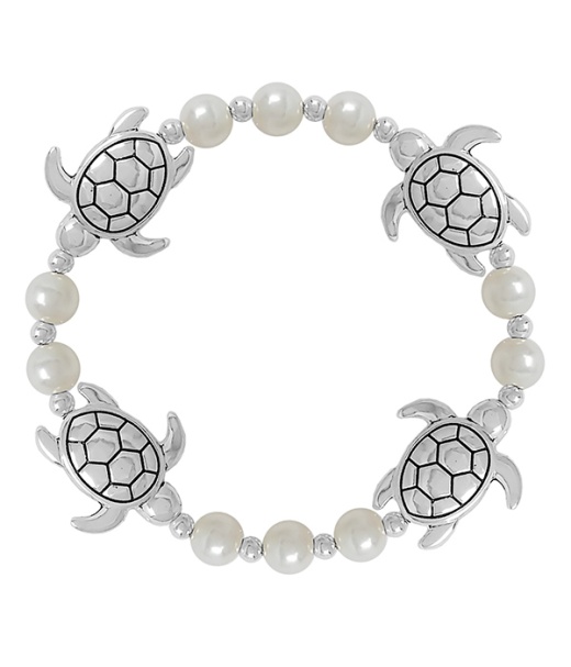 Sealife Theme Pearl Stretch Bracelet - Turtle
