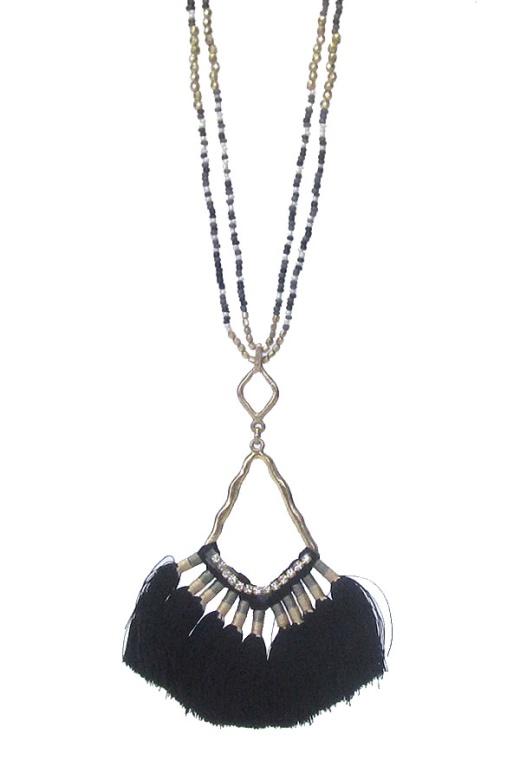 Multi Thread Tassel And Seedbead Long Necklace