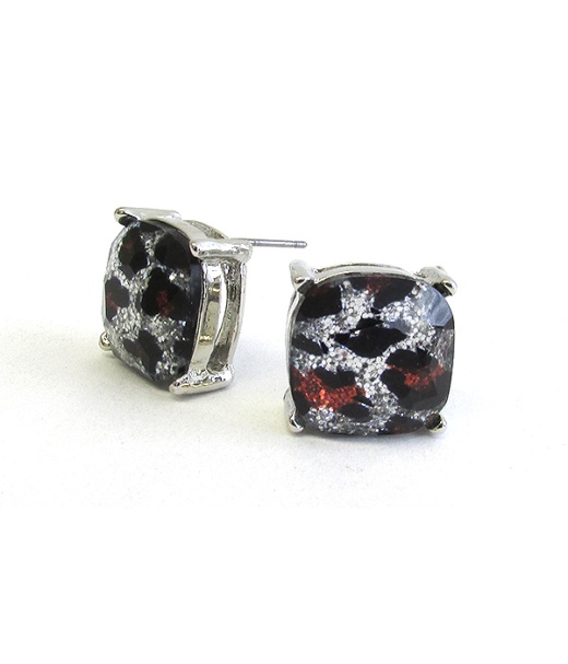 Facet Stone Stud Earring - Animal Print